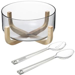 Secret de Gourmet Slakom/schaal met slacouvert - Glas/hout - D24 cm