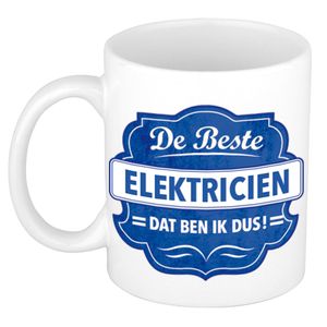 De beste elektricien cadeau mok / beker wit met blauw embleem 300 ml   -