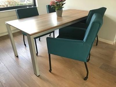 Set van 4 leren eetkamerstoelen - met armleuning en wieltjes - blauw leer - Echt leer, Modern, ontdek de vele Leersoorten en Kleuren bij ShopX