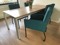 Set van 4 leren eetkamerstoelen - met armleuning en wieltjes - blauw leer - Echt leer, Modern, ontdek de vele Leersoorten en Kleuren bij ShopX