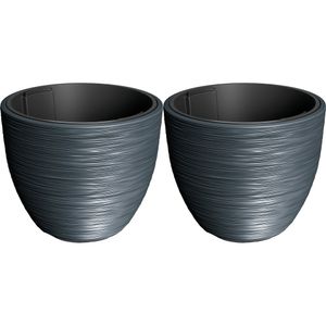 Plantenpot/bloempot Furu Stripes - 2x - buiten/binnen - kunststof - antraciet - D47 x H47 cm