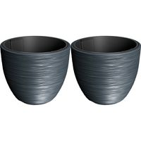 Plantenpot/bloempot Furu Stripes - 2x - buiten/binnen - kunststof - antraciet - D47 x H47 cm