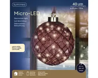 Lumineo microled bal 20cm maroon/warm wit