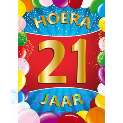 Verjaardag deurposter - 21 jaar - multi - 59 x 84 cm - leeftijd feestartikelen