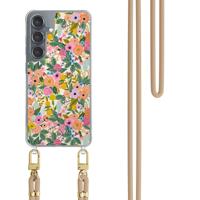 Samsung Galaxy S25 hoesje met beige koord - Pink garden