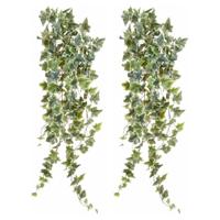 Emerald kunstplant/hangplant - 2x - Klimop/hedera - groen/wit - 100 cm lang