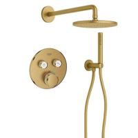 Grohe Adema Rise Regendoucheset - rond - wandaansluitbocht met handdouchehouder - gladde doucheslang - staafhanddouche - wandarm - 25cm hoofddouche - Grohe SmartControl inbouwthermostaat - brushed cool sunrise SW1244354/SW354643/SW105953