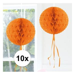 Decoratie bol - 10x - oranje - 30 cm - crepe papier - versiering - feestversiering