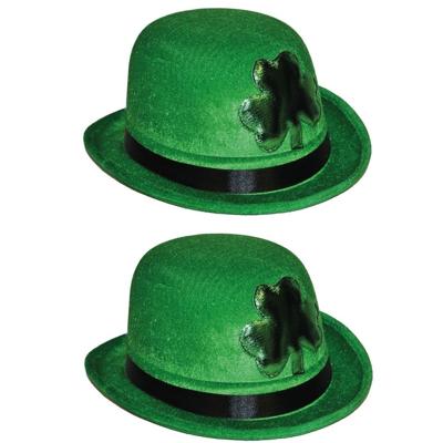 St. Patrick's Day Groene Bolhoedje - 3x stuks - zwart lint - volwassenen - feestaccessoire