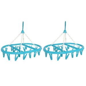 2x stuks droogcarrousel/droogmolentje blauw met 20 knijpers