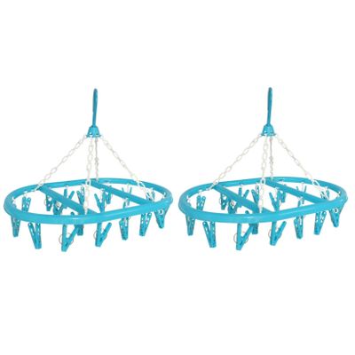 2x stuks droogcarrousel/droogmolentje blauw met 20 knijpers