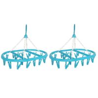 2x stuks droogcarrousel/droogmolentje blauw met 20 knijpers