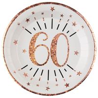 Santex Verjaardag feest bordjes leeftijd - 10x - 60 jaar - rose goud - karton - 22 cm   -