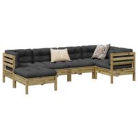 6-delige Loungeset met kussens geïmpregneerd grenenhout
