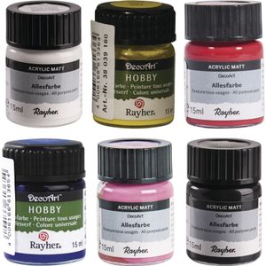 Voordeelset van 6x verschillende kleuren acrylverf/hobbyverf 15 ml per potje   -