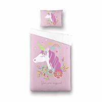 Dekbedovertrek Pink Unicorn Dieren 140x200 Cm Fresh And Co Kids - Dekbed-Discounter.nl