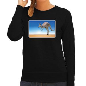 Dieren sweater / trui met kangoeroes foto zwart voor dames