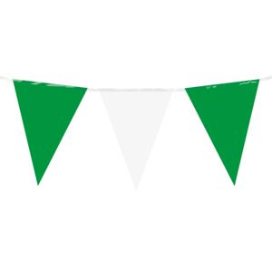 Feest/verjaardag Vlaggenlijn - wit/groen - 10 m - 15 vlaggetjes - binnen/buiten - kunststof