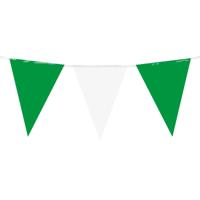 Feest/verjaardag Vlaggenlijn - wit/groen - 10 m - 15 vlaggetjes - binnen/buiten - kunststof