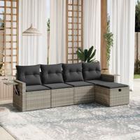 5-delige Loungeset met kussens poly rattan lichtgrijs