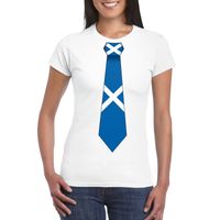Wit t-shirt met Schotland vlag stropdas dames