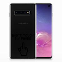 Samsung Galaxy S10 Silicone-hoesje Finger Don't Touch My Phone - thumbnail