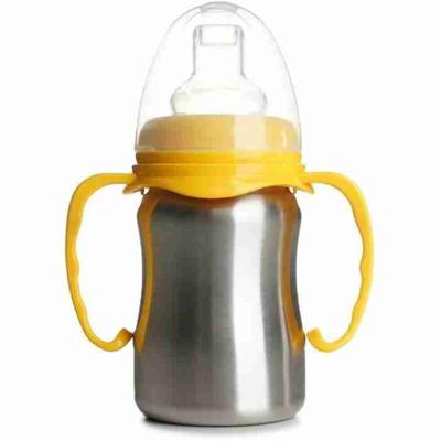 Leerbeker - THERMOBABY - Roestvrij staal - 180 ml - Mango geel - Ergonomisch en lekvrij