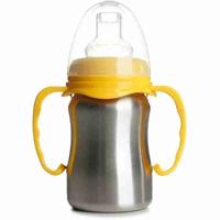 Leerbeker - THERMOBABY - Roestvrij staal - 180 ml - Mango geel - Ergonomisch en lekvrij