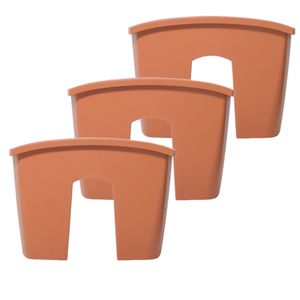 3x stuks balkon railing opzet plantenbakken/bloembakken kunststof 39 x 28 x 20 cm terra cotta kleur