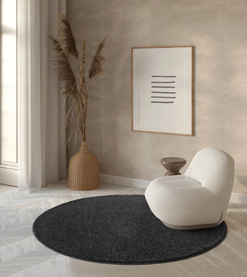 Karpet24 Vloerkleed Laagpolig Effen Antraciet-Ø 120 cm