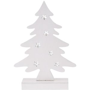 Wit houten kerstboompje decoratie 28 cm met LED verlichting