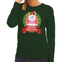 Foute kersttrui groen met unicorn voor dames 2XL (44)  -