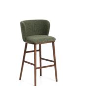 Kave Home Ciselia barkruk H75 dik chenille Groen poot donker hout