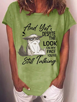 Women's Stil Talking A Cat Crew Neck Casual T-Shirt - thumbnail