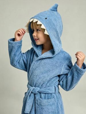 Gepersonaliseerde kinderbadjas REQUIN, met gerecycled katoen blauw Gepersonaliseerde kinderbadjas REQUIN, met gerecycled katoen blauw