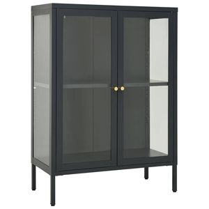 vidaXL Dressoir 75x35x105 cm staal en glas antracietkleurig