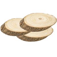 IKO decoratie boomschijf schijf hout - 3x - 22 x 12 x 2 cm - ovaal - met boomschors