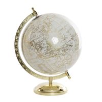 Decoratie wereldbol/globe goud/wit op metalen voet 28 x 20 cm   -