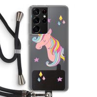 Roze eenhoorn: Samsung Galaxy S21 Ultra Transparant Hoesje met koord