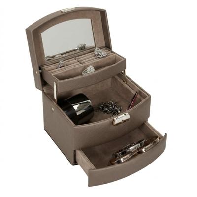 Home Deco Factory Sieradendoos - 3 lagen - kunststof - taupe - 18 x 15 cm