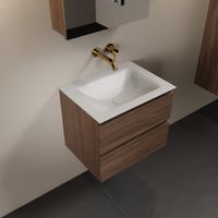 MONDIAZ AIVY 60cm badmeubel Mocha, wastafel Talc solid surface midden zonder kraangat met spiegelkast (AI-351111TALC-NO - AI-M60MOMI - AI-C60MOMI)