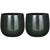 2x Stuks Plantenpot/bloempot keramiek donkergroen speels licht gevlekt patroon - D24/H22 cm