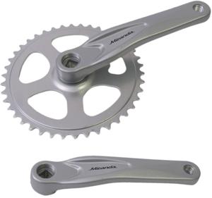 Miranda crankstel alfa 1 42t, cranklengte 170mm. zilver, aluminium, spieloos. kettingblad 3/32