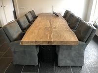 Set van 8 leren eetkamerfauteuils - met armleuning en wieltjes - grijs leer - Echt leer, Landelijk, ontdek de vele Leersoorten en Kleuren bij ShopX