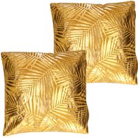 2x Bank/sier kussens voor binnen palmen print Oker goud 40 x 40 x 11 cm