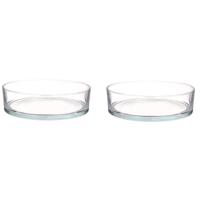 Schaal/vaas laag model - 2x - cilinder vorm - D29 x H8 cm - transparant glas