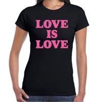 Gay Pride T-shirt dames - love is love - zwart - roze glitter - LHBTI