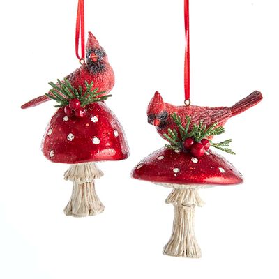 Res Cardinal On Mushroom Ornament 4,5 inch - Kurt s adler