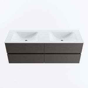 MONDIAZ VICA 140cm badmeubel onderkast Dark Grey 4 lades. Wastafel CLOUD dubbel zonder kraangat, kleur Talc.