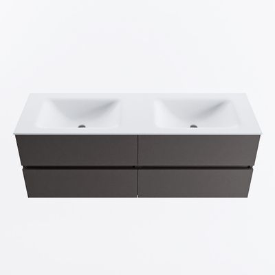 MONDIAZ VICA 140cm badmeubel onderkast Dark Grey 4 lades. Wastafel CLOUD dubbel zonder kraangat, kleur Talc.